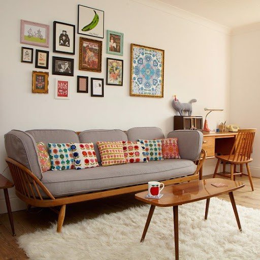 Sofa phòng khách chân gỗ vintage